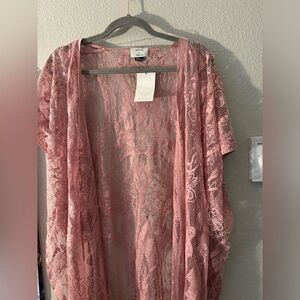 David and Young Dusty Pink Lace Kimono Robe